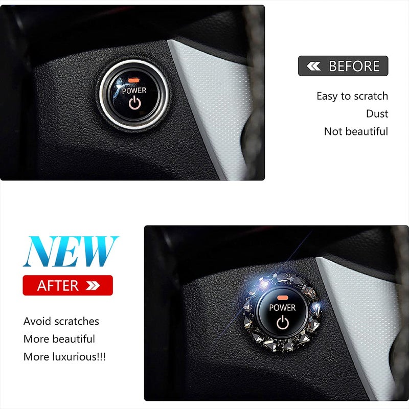 Murimt 2 Pack Crystal Rhinestone Bling Car Push Start Button Accessories,Girly Car Accessories for Women，Push to Start Button Cover/Sticker, Key Ignition & Knob Ring (Black) - Image 2